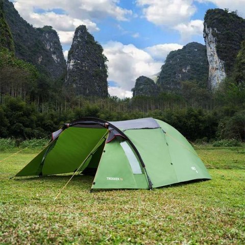 Namiot kempingowy 3-osobowy Nils Camp NC6312 Trekker - zielony - otwarty przód w terenie