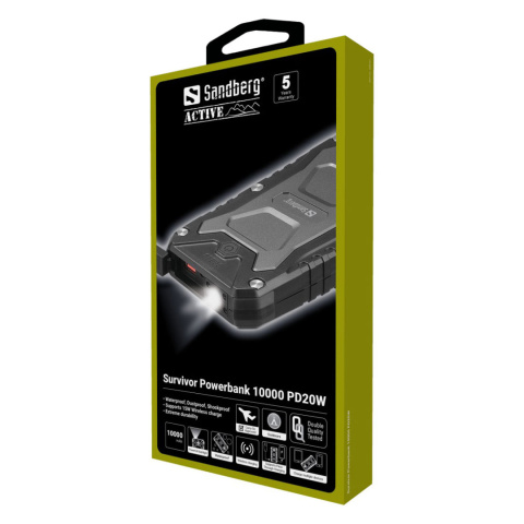 Powerbank indukcyjny Sandberg Survivor 10000 PD20W - opakowanie