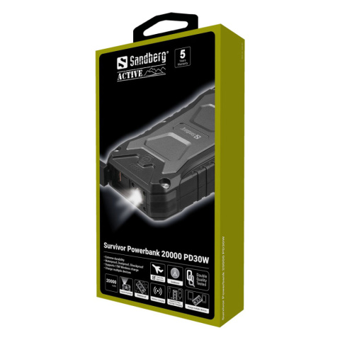 Powerbank indukcyjny Sandberg Survivor 20000 PD30W - opakowanie