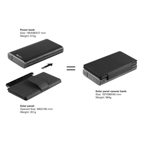 Powerbank solarny Sandberg Solar 4-Panel 25000 - waga i wymiary