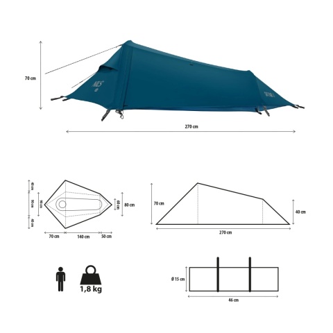 Namiot trekkingowy 1-osobowy Nils Camp NC2501 Ultralight SkyAir - niebieski - wymiary Namiot trekkingowy 1-osobowy Nils Camp NC2501 Ultralight SkyAir - niebieski - wymiary