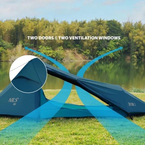 Namiot trekkingowy 2-osobowy Nils Camp NC2502 SkyAir 2 - niebieski - cyrkulacja powietrza