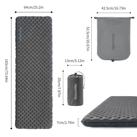 Materac turystyczny Naturehike Tuye R 3.5 Ultralight Square Standard - czarny - wymiary Materac turystyczny Naturehike Tuye R 3.5 Ultralight Square Standard - czarny - wymiary