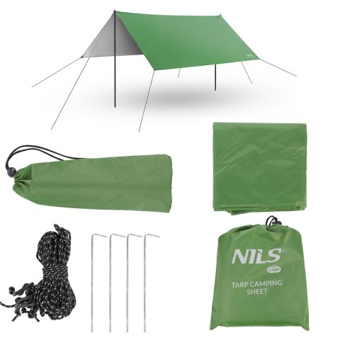 Płachta biwakowa tarp Nils Camp NC17107 300x300 cm - zielony - zestaw
