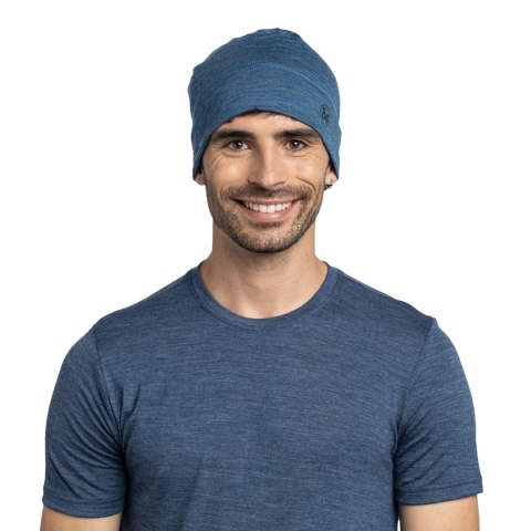 Czapka z wełny merino Buff Merino Lightweight Beanie - multistripes tempest (niebieski) - użycie 2