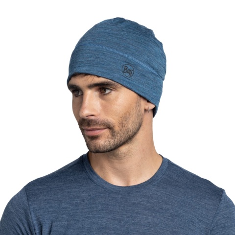 Czapka z wełny merino Buff Merino Lightweight Beanie - multistripes tempest (niebieski) - użycie 1