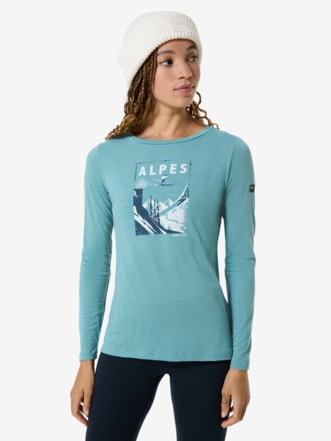 Koszulka damska z wełny merino Super.Natural Alpes LS z długim rękawem - turkusowy - na modelu 2