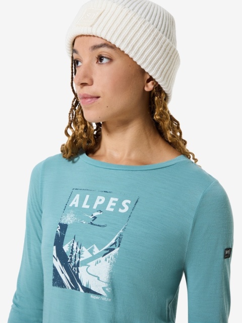 Koszulka damska z wełny merino Super.Natural Alpes LS z długim rękawem - turkusowy - na modelu 3