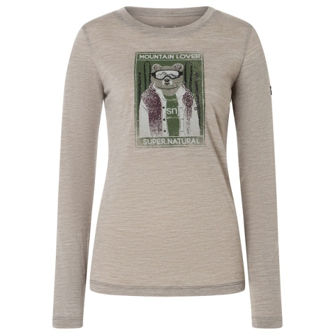 Koszulka damska z wełny merino Super.Natural Bearski LS z długim rękawem - khaki - główne