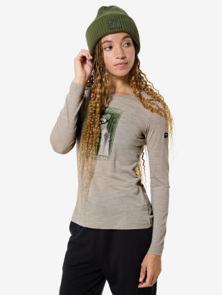 Koszulka damska z wełny merino Super.Natural Bearski LS z długim rękawem - khaki