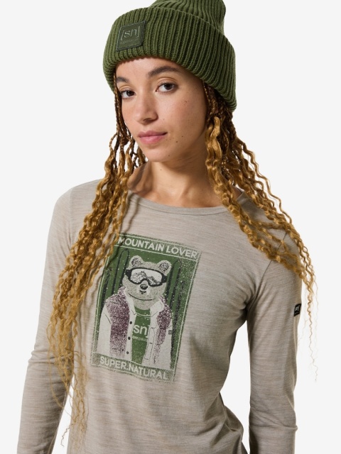 Koszulka damska z wełny merino Super.Natural Bearski LS z długim rękawem - khaki - na modelu 3