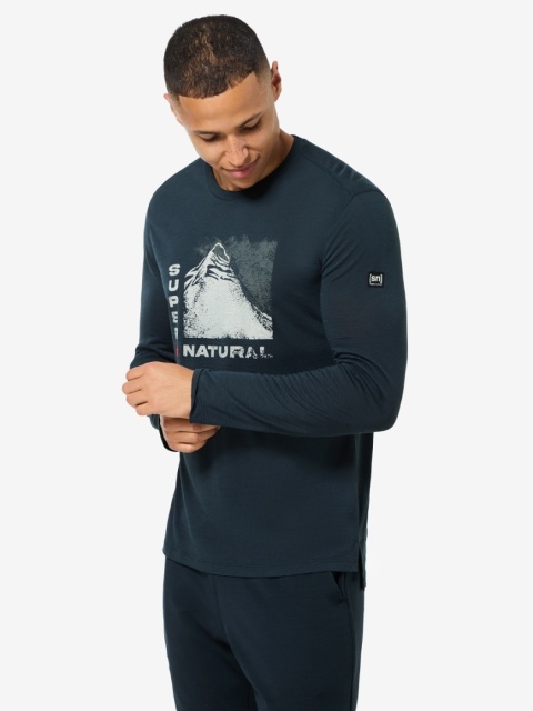 Koszulka męska z wełny merino Super.Natural Super Mountain LS z długim rękawem - granatowy - na modelu 3