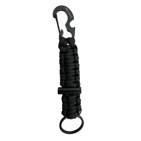 Paracord JB Tacticals JB-35 z karabińczykiem i krzesiwem - czarny