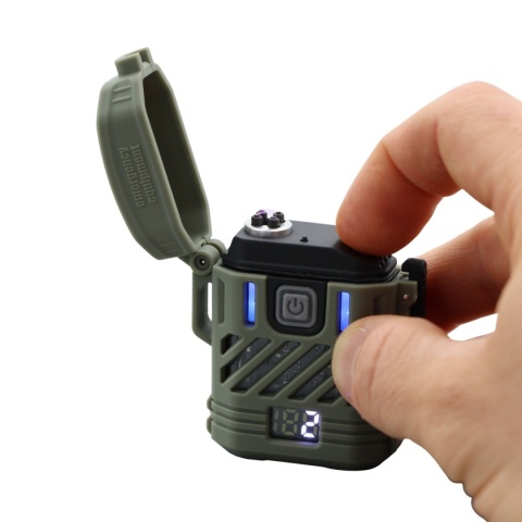 Zapalniczka plazmowa z latarką JB Tacticals JB-01 - zielony - włączanie