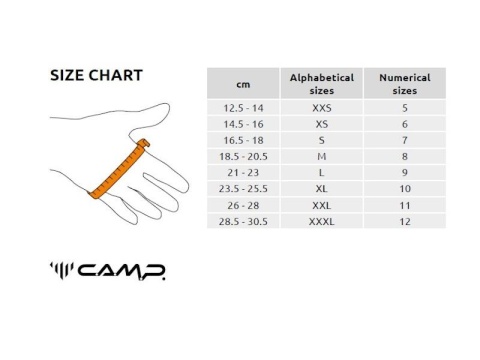 Rękawice zimowe skórzane Camp G Crest - tabela rozmiarów