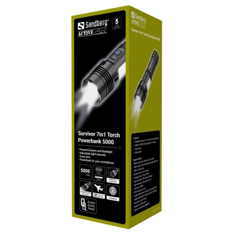 Latarka Sandberg Survivor 7in1 Torch Powerbank 5000 mAh - 500 lumenów - opakowanie