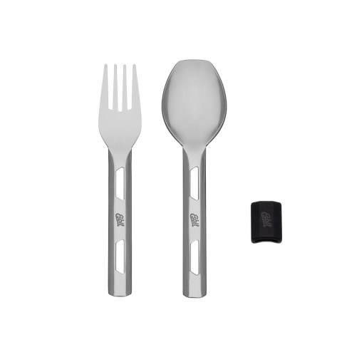 Termos obiadowy z niezbędnikiem Esbit Classic Food Jug Cutlery Set 0,75 l - czarny - niezbędnik rozłożony