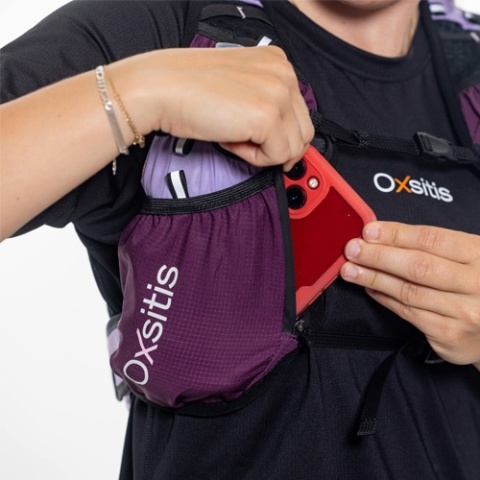 Kamizelka biegowa damska Oxsitis Gravity 10 - lilac - kieszeń na zamek przód