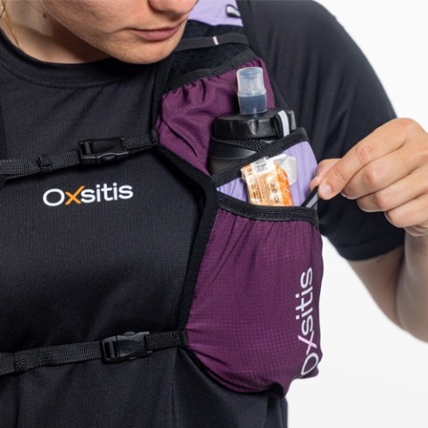 Kamizelka biegowa damska Oxsitis Gravity 5 - lilac - kieszenie przód