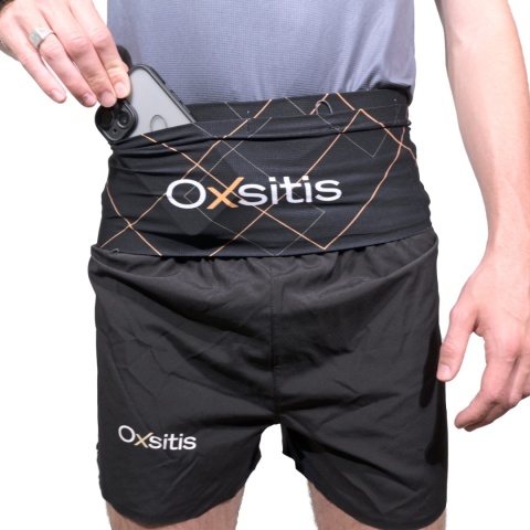 Pas biegowy Oxsitis Gravity Slimbelt - black/orange - kieszeń przód