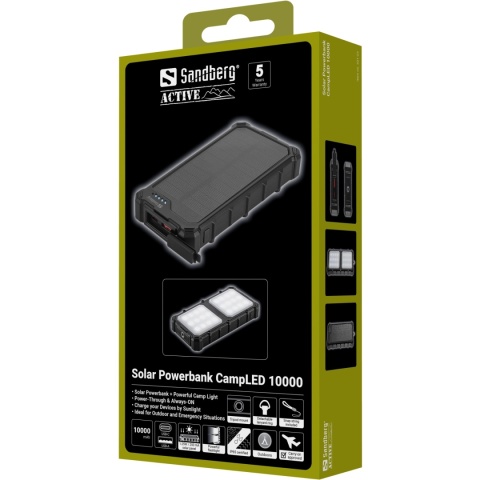 Powerbank solarny Sandberg Solar Powerbank CampLED 10000 z lampą LED - opwakowanie