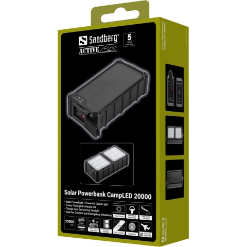 Powerbank solarny Sandberg Solar Powerbank CampLED 20000 z lampą LED - opakowanie