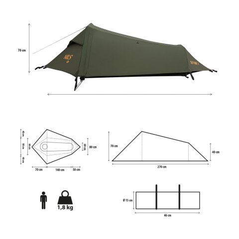 Namiot trekkingowy 1-osobowy Nils Camp NC2501 Ultralight SkyAir - olive - info 1