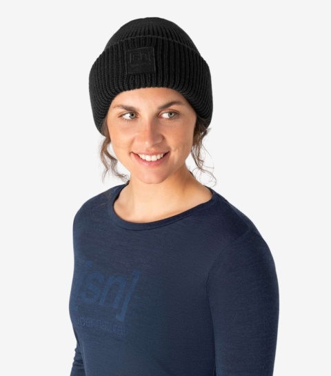 Czapka z wełną merino Super.Natural Krissini Beanie - jet black (czarny) - model