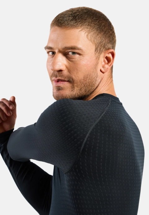 Koszulka termoaktywna męska Odlo Performance Warm Base Layer Top - czarny - detal