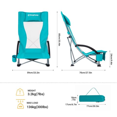 Krzesło turystyczne KingCamp Cyan - wysokie - wymiary